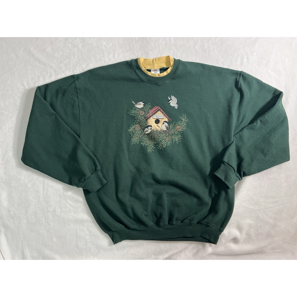 JERZEES Crew Neck Pullover Sweatshirt Birdhouse Chickadee Graphic Women's XL
